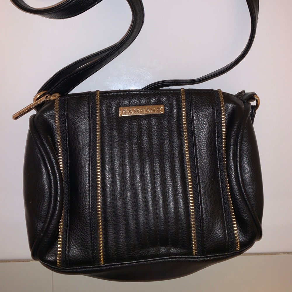 Faux leather crossbody bag with gold detailing